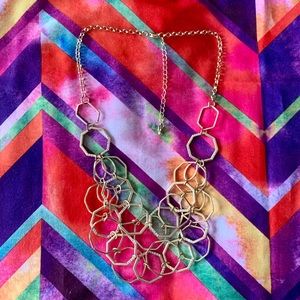 Gold Tone Rhinestone Hexagon Chain Necklace 🌟